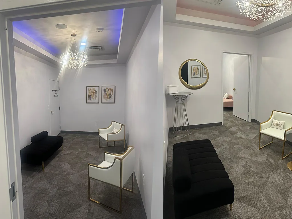 Cozy bridal dressing room at Serene Event Center in Allen, Frisco, and Plano TX